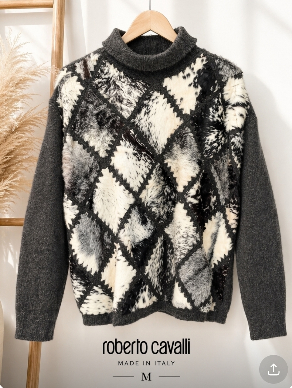 Roberto Cavalli alpaca fur-patchwork knit sweater Made in Italy size M